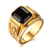 Мужское кольцо из сплава золотистого цвета с квадратным верхом, черный/красный камень, повседневные ювелирные изделия для вечеринок, размер 6-13, новинка 2019 2024 - купить недорого
