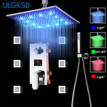 ULGKSD lluvia LED ducha juego de grifería mezcladores digitales de 3 vías montaje en el techo cabeza de ducha cuadrada con ducha de mano para el baño 2024 - compra barato