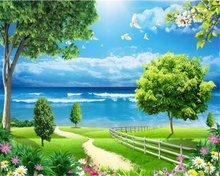 Beibehang 3d wallpaper landscape picture blue sky white clouds trees flowers landscape living room bedroom TV mural wallpaper 3d 2024 - buy cheap