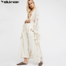 Rendas de verão 2019 moda casual branco bordado longo roupas femininas batwing alargamento manga solta kimono cardigan 2024 - compre barato