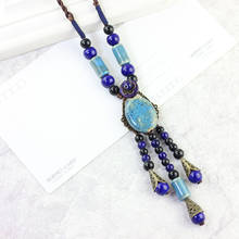 Vintage Boho Handmade China Ceramic Ancient Color Geometric Beads Pendant Necklaces National Rope Sweater Chain Necklace Women 2024 - buy cheap