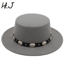 Wool  Flat Homburg Fedpra Hat for Winter Autumn Elegant Hat Wool Pork Pie Boater Hat with Punk Belt Tocados Boda 2024 - buy cheap