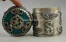 Asian home Decorated Old Handwork Tibet Silver Dragon Phoenix vintage big Toothpick Box 2024 - buy cheap