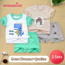Комплекты детской одежды для мальчиков Одежда для мальчиков летняя одежда для малышей зеленая футболка с рисунком динозавра QooBee + шорты для детей от 3 месяцев до 5 лет 2024 - купить недорого