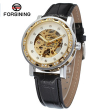 Original Forsining Mens Watches Top Brand Luxury Skeleton Auto Mechanical PU Leather Wristwatch Free Ship 2024 - buy cheap