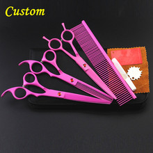 Personalizado 4 kit profissional japão rosa pet 8 polegada tesouras cão grooming tesoura de cabelo corte desbaste barbeiro cabeleireiro tesoura 2024 - compre barato