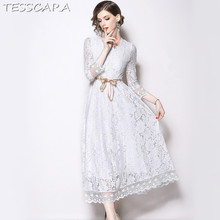 TESSCARA-Vestido largo de encaje blanco para mujer, ropa de fiesta femenina, elegante, de alta calidad, Estilo Vintage 2024 - compra barato