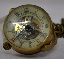 Vintage Retro Steampunk Rotating Ball Style Brass Skeleton Mechanical Pocket Watch W/ Chain Necklace Relogio De Bolso 2024 - buy cheap