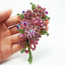 Hot Sale 2014 Fashion Elegant Pink Rhinestone Crystal Flower Leaf Brooch Pin Free Shipping 2024 - buy cheap