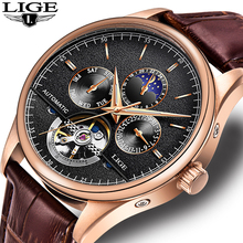 LIGE Fashion Business Mens Automatic Watch Leather Waterproof Mechanical Watch Mens Tourbillon Sport Watches Relogio Masculino 2024 - buy cheap