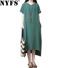 NYFS-vestido Vintage holgado de lino y algodón para mujer, ropa de verano, 2021 2024 - compra barato