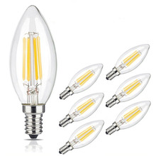 6pc Super Brigh Led Filament Light C35 4W 6W led filament e14 Edison Glass Lamps C35L Candle Light Bulb Vintage Retro AC220-240V 2024 - buy cheap