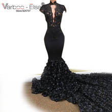 Sexy African Black Mermaid Evening Dresses 2018 Robe de Soiree Lace Beaded Long Party Formal Occasion Evening Gowns 2024 - buy cheap