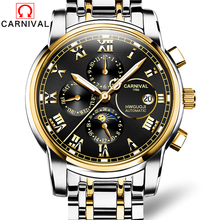 CARNIVAL Business Watch Men Automatic Luminous Clock Men Waterproof Mechanical Watch Top Brand Moon Phase Relogio Masculino 2021 2024 - buy cheap