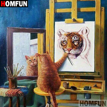 Homfun pintura completa de diamantes quadrados/redondos, "gato tigre", 3d, bordado, ponto cruz, presente, decoração de casa a00150 2024 - compre barato