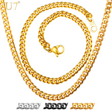 U7 Cuban Chain Men Jewelry Sets Trendy Gold Color Stainless Steel 3MM Chain Bracelet Necklace Set Wholesale S861 2024 - buy cheap