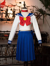 Costumebuy Sailor Moon Cosplay Navy Sailor Venus School Uniform Costume Set Halloween Kawaii Girl Long Sleeve Dress Skirt 2024 - buy cheap