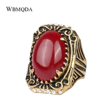 Vintage Turkish Indian Jewelry Black Red Stone Crystal Ring Antique Gold Color Punk Rock Stripe Wedding Rings Gifts For Men 2024 - buy cheap