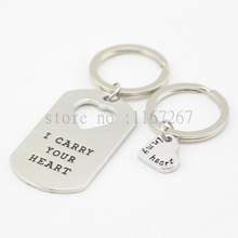 2015 Lovers' "I Carry Your Heart In My Heart "Christmas Gift Hand Stamped Dog Tag Keychains &necklace Matching Couple's Gift 2024 - buy cheap
