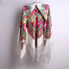 Russian Brand Floral Printing Bandana Oversized Flower Scarves Cotton Ethic Square Shawls Wrap With Long Tassel 140x140cm YK269 2024 - buy cheap