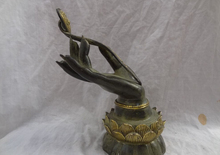 USPS to USA S1195 11" Chinese Bronze Gilt Buddhism Lotus GuanYin Buddha Fo Hand Hold RuYi Statue 2024 - buy cheap