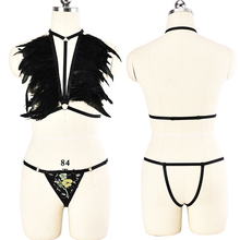 Jlx. arreio de escravo, conjunto com epaulettes de pena de goth, conjunto e cinto transparente de malha, roupa de festa rave 2024 - compre barato