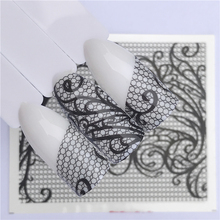 Наклейки для ногтей YZWLE beauty, черные кружевные цветы, наклейки для дизайна ногтей для женщин, Переводные аксессуары для воды 2024 - купить недорого
