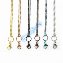 Hot selling 12pcs/lot 32inch stainless steel floating glass locket chains necklace mix 6 colors locket rolo chain(1color=2pcs) 2024 - buy cheap