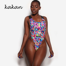 Kakan summer sexy women's digital printing triangle jumpsuit splicing floral one-piece  backless tight bodysuit 2024 - buy cheap