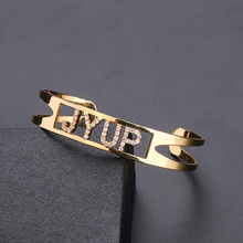 Lateefah-brazalete con nombre personalizado para mujer, pulsera ajustable con placa de Color dorado, brazalete abierto de amor, regalo de Navidad 2024 - compra barato