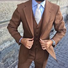 High Quality Two Buttons Brown Groom Tuxedos Notch Lapel Groomsmen Mens Wedding Prom Suits (Jacket+Pants+Vest+Tie) NO:73 2024 - buy cheap