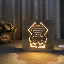 Lámpara LED de noche para Yoga, ilusión 3D creativa, tallada en madera, para gimnasio, alimentación por USB, escritorio, mesa, regalos para bebé, decoración del hogar 2024 - compra barato