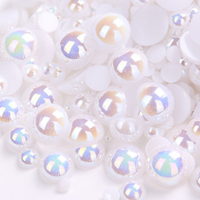Cuentas de perlas acrílicas de imitación planas para joyería/Arte de uñas/teléfono 1000 unids/lote, Color AB de 3-10mm, tamaño mixto, 28 colores 2024 - compra barato