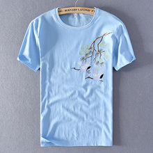 Camiseta de lino de manga corta de estilo chino para hombre, ropa de marca de verano, informal, a la moda, nueva llegada 2024 - compra barato