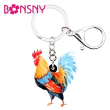 Bonsny Acrylic Anime Colorful Chicken Rooster Key Chains Keychain Rings Farm Animal Jewelry For Women Girls Handbag Accessories 2024 - buy cheap