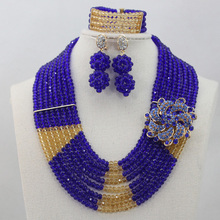 Classic Royal Blue Jewelry Set for Women 8 Layers Gold Champagne Crystal Wedding Bridal Beaded Jewelry Set Free Shipping QW111 2024 - buy cheap