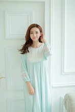 Free Shipping Princess Pink and Blue Long Nightshirt  Modal  Nightgown Women's Beige Sleepwear Ladies pijamas 2024 - buy cheap