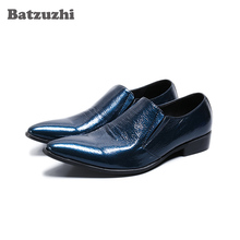Batzuzhi/роскошные мужские туфли с острым носком; синие модельные туфли из натуральной кожи; мужские деловые кожаные туфли; Мужская обувь для вечеринки и свадьбы 2024 - купить недорого