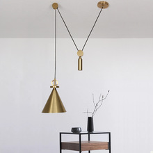 LuKLoy Suspension Brass Color Adjustable Pendant Light Pulley Bedside Hanging Lamp Hanglamp Bedroom Living Room Pendant Lamp 2024 - buy cheap