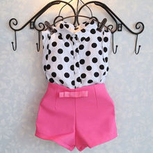 Conjunto de roupas infantis para meninas, 2 peças, camiseta de bolinhas + calças rosa 2024 - compre barato