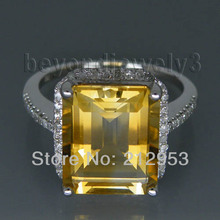 Vintage Emerald Cut 10x12mm Yellow Natural Citrine Diamond Engagement Ring, 14k White Gold Genuine Gemstone Ring For Sale R0014 2024 - buy cheap