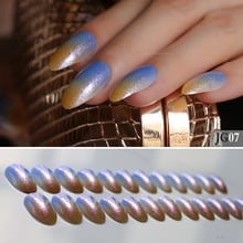 Gradient Blue yellow false nails Pointed glitter fake nails Medium Almond 24pcs full sets stiletto nails acrylic Easy to wear 2024 - buy cheap