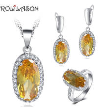 ROLILASON Luxury Design Elegant Oval shape Set For girl Yellow Zircon  silver plated Earrings Necklace Rings Jewelry Sets JS756 2024 - buy cheap