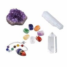 Kit de cristais de cura, 7 pedras ornamentadas, cluster de ametista, selenita, chakra, varinha de cristal, conjunto de equilíbrio reiki, 11 peças 2024 - compre barato