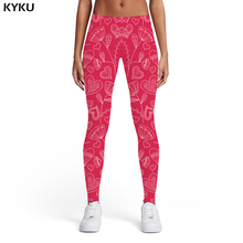 Kyku calças leggings femininas amor de esporte, vermelho, sexy abstrato harajuku mulheres justa verão 2024 - compre barato