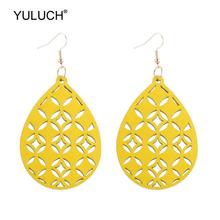 YULUCH-pendientes de gota de agua de madera para mujer, aretes huecos de moda Pop, regalos de fiesta, joyería étnica africana, pendientes de declaración 2019 2024 - compra barato