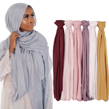 Bufanda de gran tamaño para mujeres musulmanas, arrugado hijab, foulard de algodón con borla, chal islámico, 190x120cm 2024 - compra barato