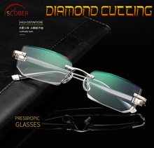 = Scober = nobre elegante diamante corte cinza lentes masculino feminino sem aro óculos de leitura + 0.75 + 1 1.25 + 1.5 + 1.75 + 2 + 2.25 para + 4 2024 - compre barato