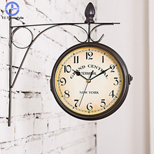 Relógio de parede europeu-estilo duplo-face clássico relógios de ferro forjado pendurado decorativo do vintage sala de estar moda mudo jardim 2024 - compre barato