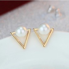 Hot Sale Trendy Nickel Free Earrings Fashion Jewelry Pearl Earrings For Women Brincos Oorbellen Cute Triangle Stud Earrings 2024 - buy cheap